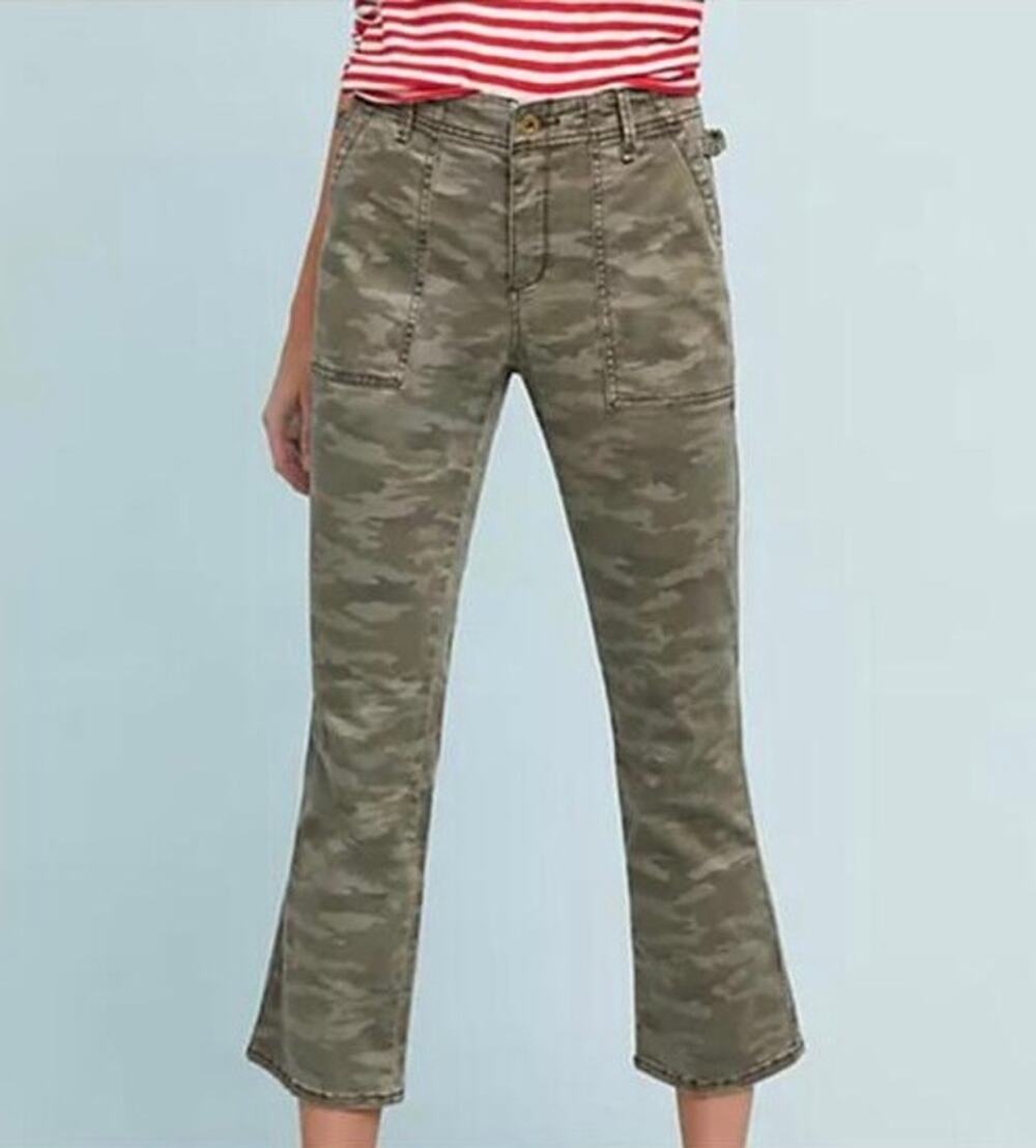Anthropologie Utility Camo Cargo Cropped Pants Sz 29 Army Green Safari Festival
